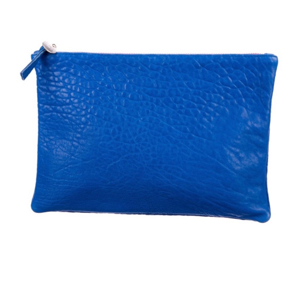 Blue leather Clare V pouch- 11” x 8”